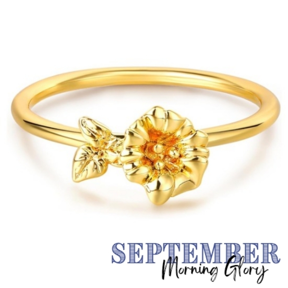 Birth Flower 14K Gold Plated Ring Zodiac Astrology Birthday Stacker Dainty NEW 7 - Picture 12 of 16